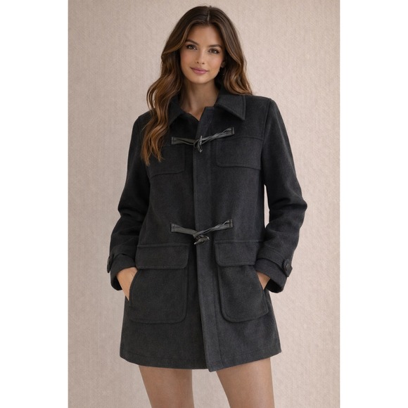Luigi Albino Wool Cashmere Toggle Coat Womens Size 12 Made In Italy Duffle Jacke
